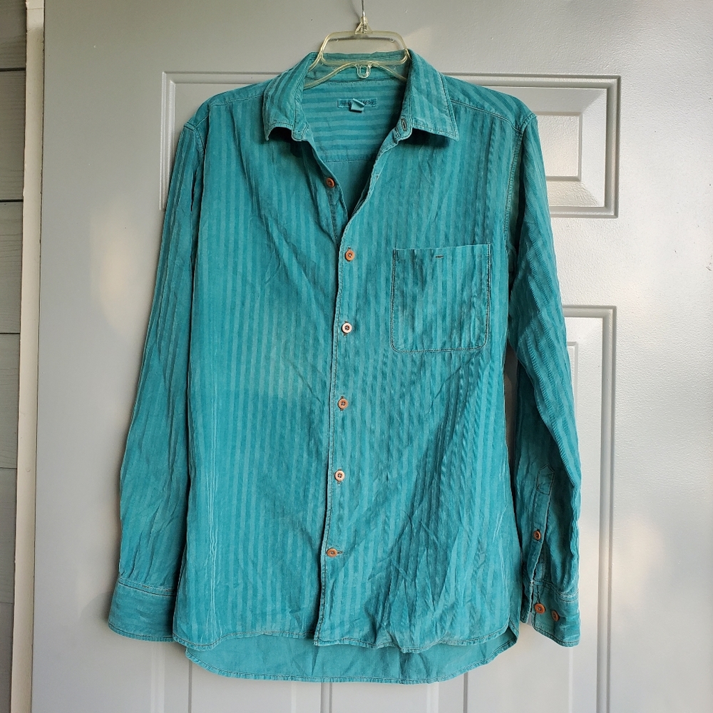 Teal Button-Down Shirt with Chest Pocket - Women's